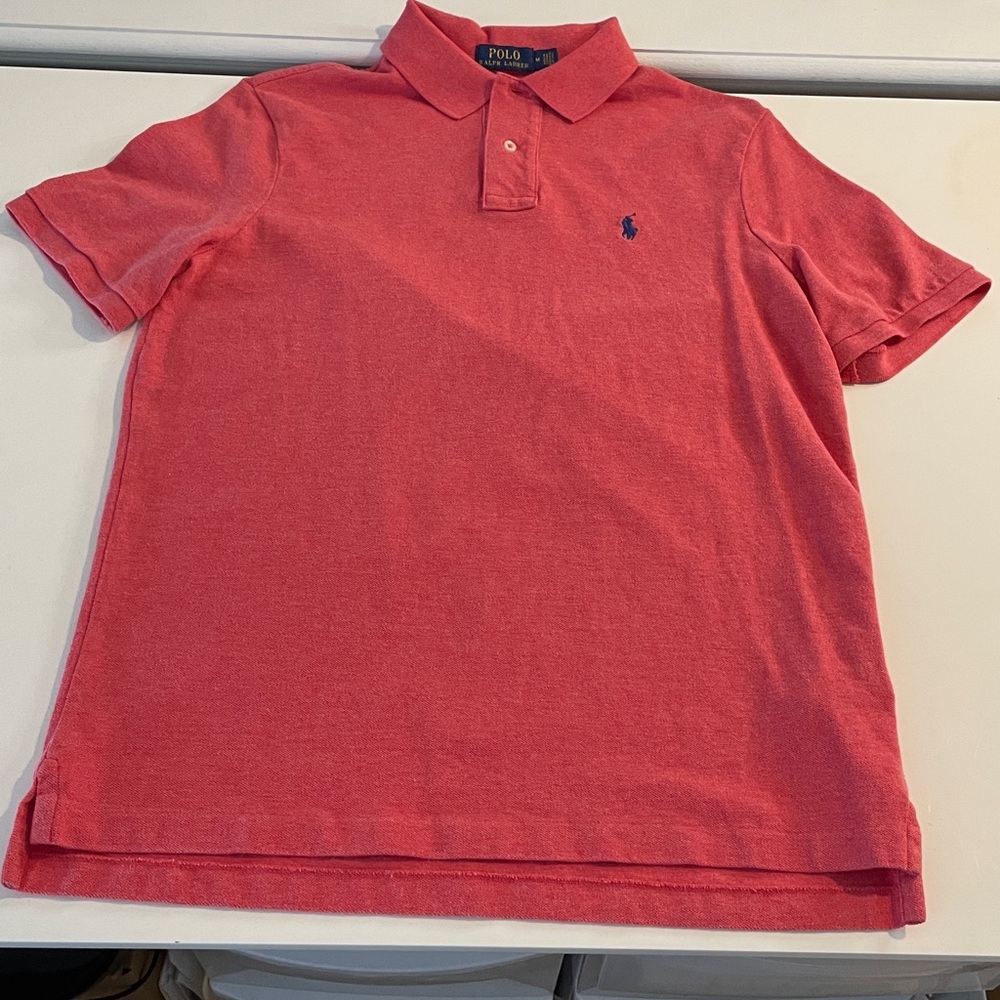 Polo Ralph Lauren Mesh Knit Short Sleeve Polo Top Red Coral with Blue Pony M